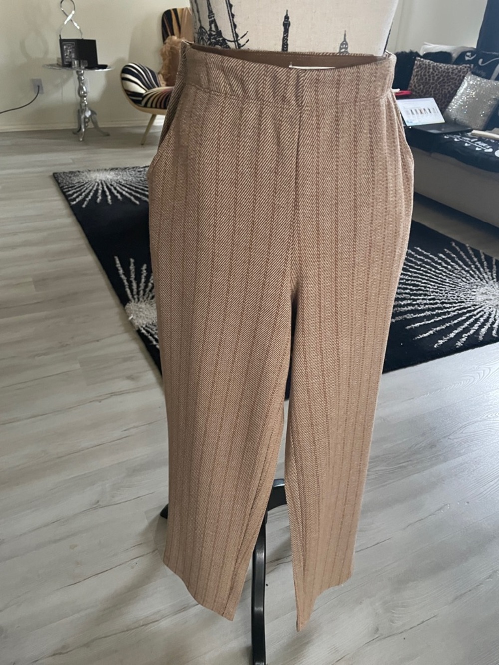 Max Studio London Herringbone /Stripe Pull On Elastic Waist Pants